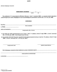 KARTA BADAŃ POZWOLENIA NA BROŃ A100